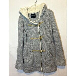 Zara Knit Women’s Gray Hooded Toggle Duffle Coat w/ Pockets Long Size S